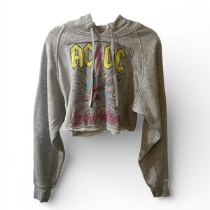 AC/DC Upcycled Gray Cropped Hoodie size small